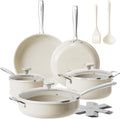 Redchef Ceramic Nonstick Cookware Set,14pcs Pots and Pans Set Non Stick,Induction Cookware with Stainless Steel Handle,Non Toxic Kitchen Cooking Set,Dishwasher & Oven Safe,PFAS PFOA & PTFE Free