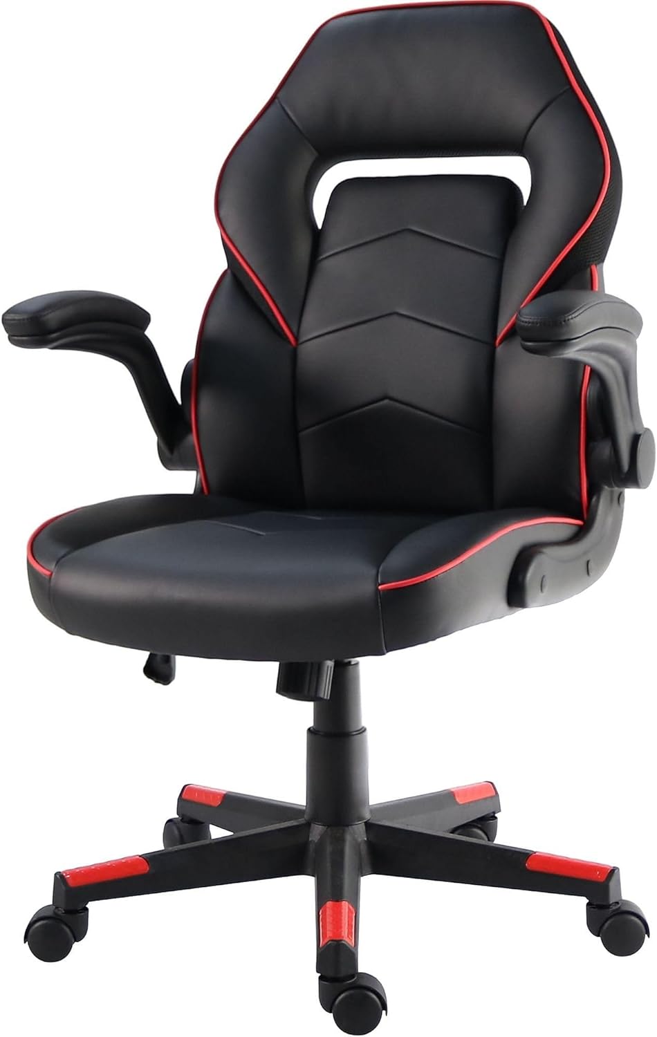 NuSparc SpawnSafe Gaming Chair, Adjustable Height, Flip-up Armrests, 360° Swivel, Black/Red