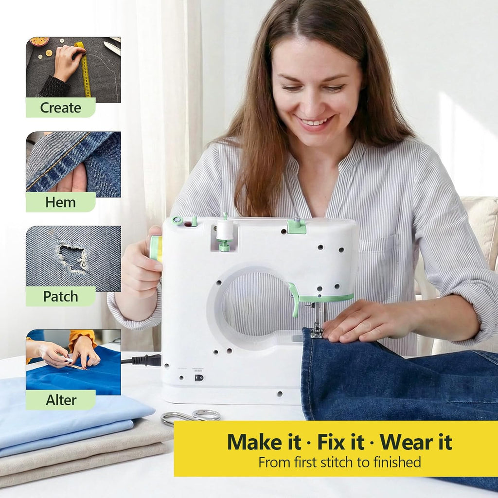 Mini Sewing Machine, 16 Stitches Dual Speed Portable Sewing Machine, Double Needle & Thread with Foot Pedal, LED Light and Sewing Kit, Easy to Use for Beginners, DIY Craft & Clothing Repair