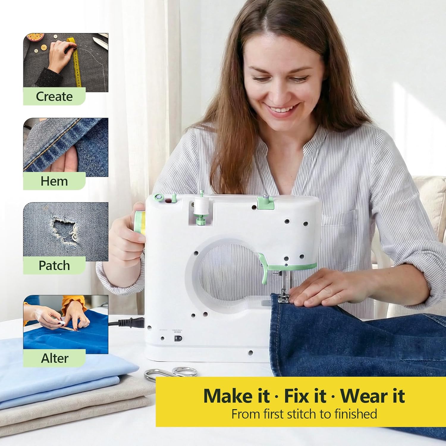 Mini Sewing Machine, 16 Stitches Dual Speed Portable Sewing Machine, Double Needle & Thread with Foot Pedal, LED Light and Sewing Kit, Easy to Use for Beginners, DIY Craft & Clothing Repair