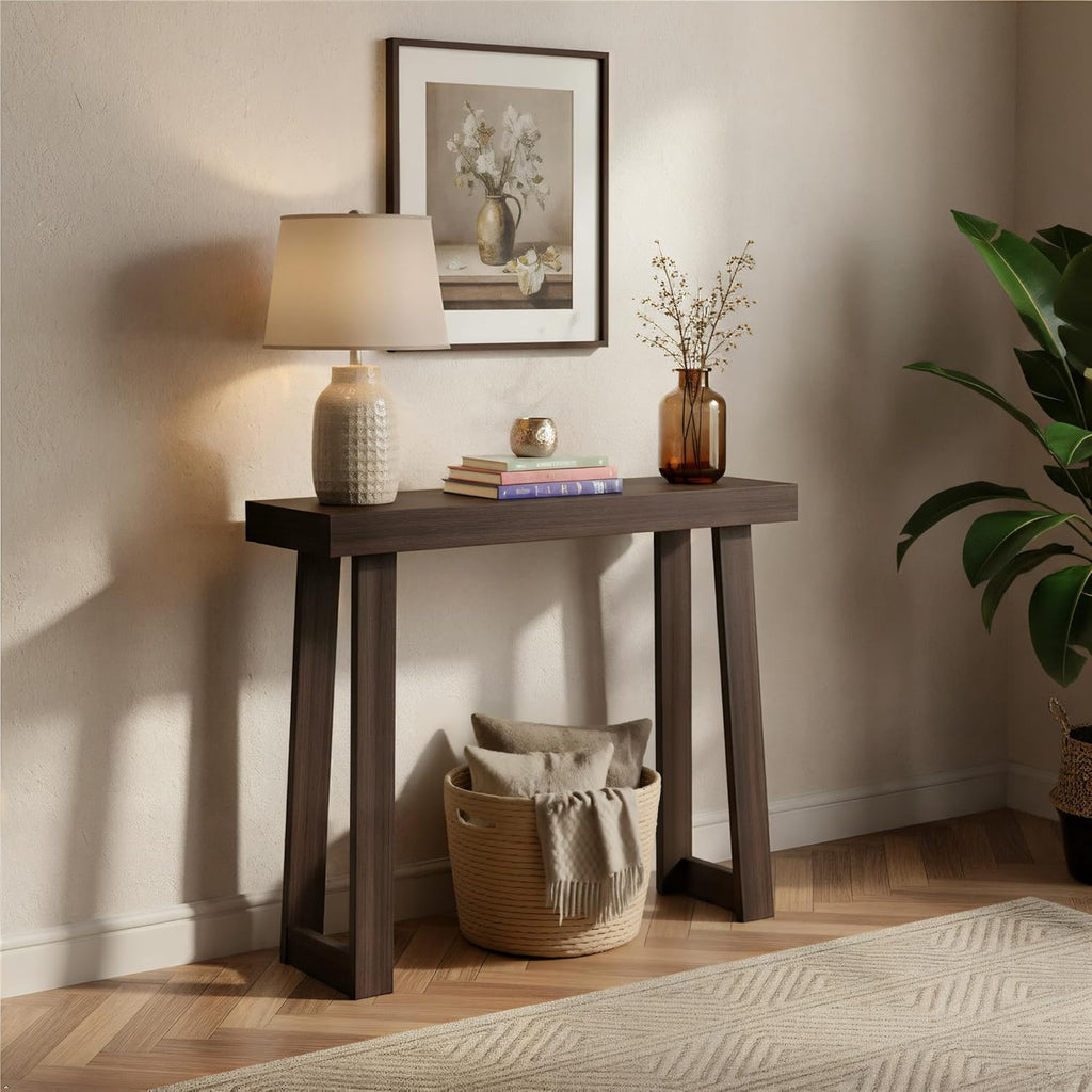 Plank+Beam Solid Wood Console Table, 36 Inch, Sofa Table, Narrow Entryway Table for Hallway, Behind The Couch, Living Room, Foyer, Easy Assembly, Walnut