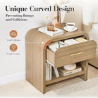Night Stand Set of 2 Unique Curved Profile FSC-Certified Wooden Board 1-Drawer and 1 Storage Shelf Nightstand 24" H Metal Handle Modern Bedside Table Side Table End Table for Bedroom