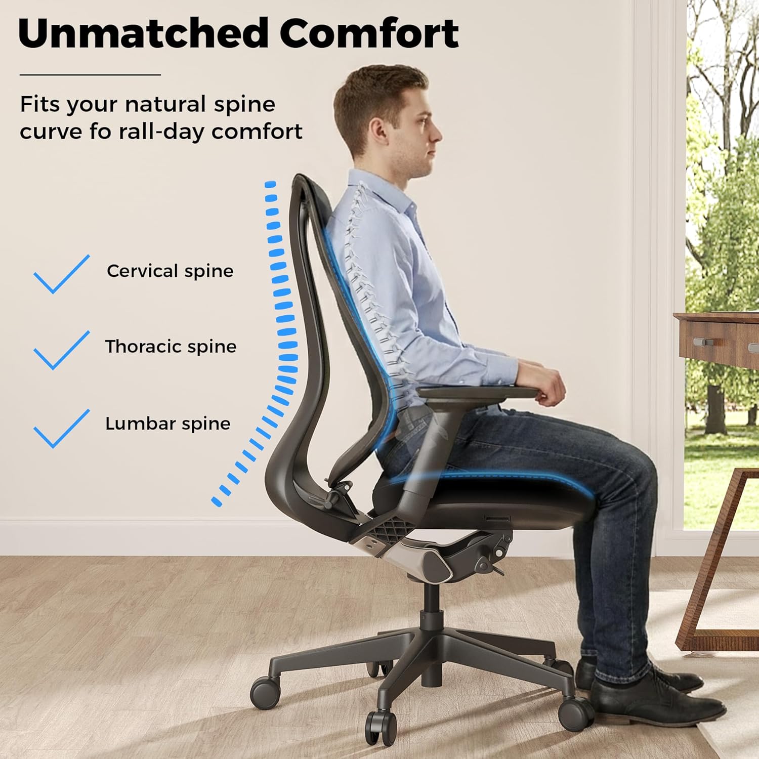 EUREKA ERGONOMIC Lira Office Chair, Ergonomic Desk Chair with 3D Armrests, Adjustable Seat Depth, Mesh Computer Chair with Lumbar Support for Home Office(Black)