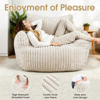 Giant Bean Bag Chair, Oversized Plush Comfy Bean Bag Sofa for Adults and Kids with Armrests, Memory Foam Mini Couch Single Lounges for Living Room, Bedroom & Game Room(Beige)