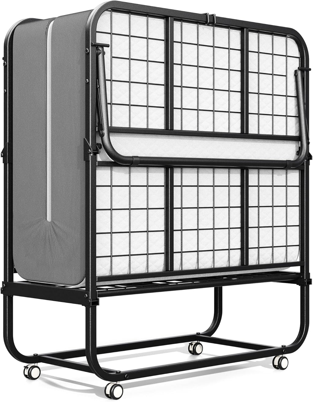 INTERGREAT Folding Bed, 75" x 31"Cot Size Portable Folding Beds for Adults, Metal Foldable Bed on Wheels for Guest, Space Saving Roll Away Beds for Easy Storage