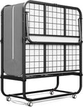 INTERGREAT Folding Bed, 75" x 31"Cot Size Portable Folding Beds for Adults, Metal Foldable Bed on Wheels for Guest, Space Saving Roll Away Beds for Easy Storage