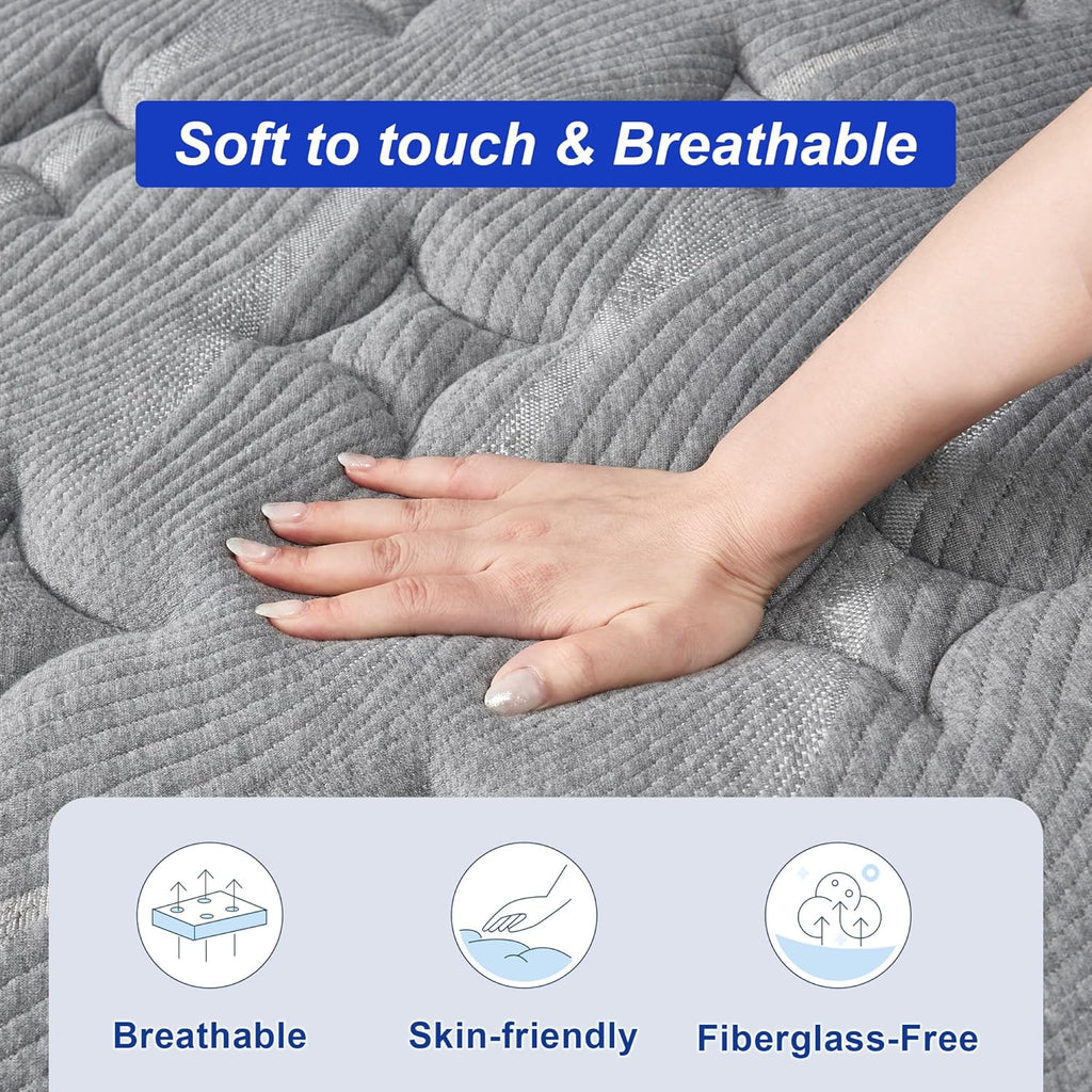 Firm Queen Mattress,12 Inch Queen Size Hybrid Mattress with Extra Lumbar Support for Back Pain Relief, Cool Sleep, Edge Support, Firm Pocket Spring with Motion Isolation, Fiberglass-Free