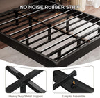Bed Frame Queen Size with LED Lights & Charging Station – Kids Wood Floating Queen Bed Frame with Storage Headboard, Adhesive Slats, Kick-Free & Noise-Free Design, Easy Assembly, Black