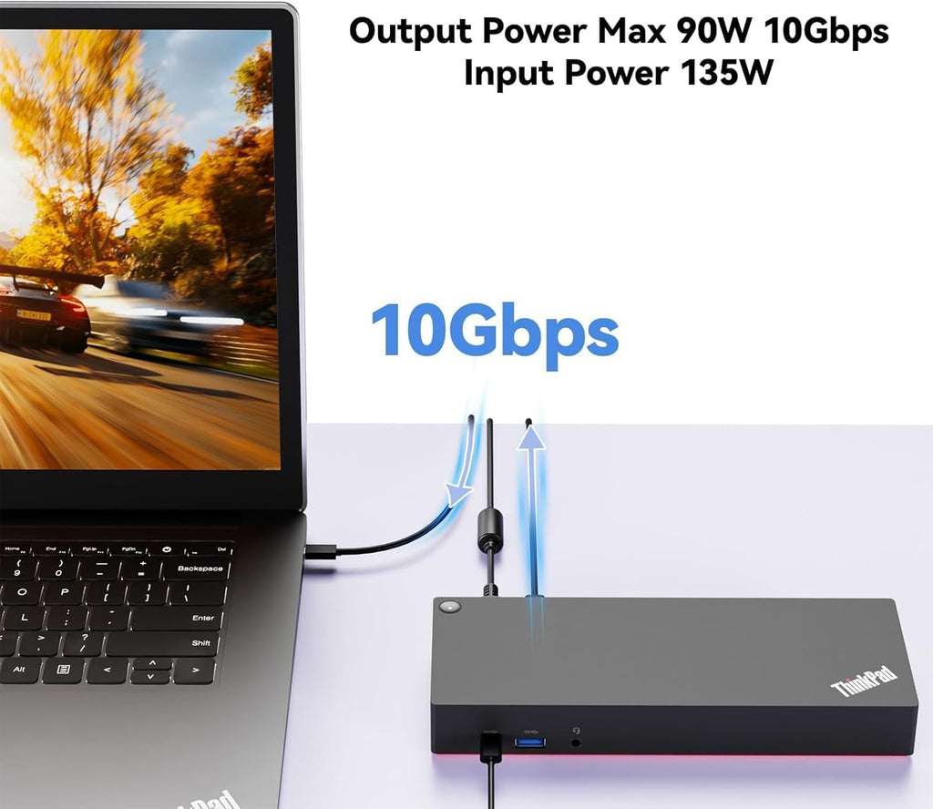 ThinkPad 40AF0135 Universal Hybrid USB-C with USB-A Adapter Docking Station for Lenovo Laptops  Dual Monitor  Comes with ITSPWR HDMI 4K Cable + DP Cable+ Cleaning Cloth