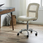 Serta Essential Armless TaskChair, Small Desk Chairs with Wheels, Breathable Mesh Back and Faux Leather, Quality Foam Cushion Seat for Comfort, Minimal Design for Vanity Table, Cream White