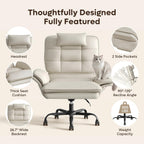 Bestier Cross Legged Office Chair Criss Cross Chair with Adjustable Arms 135° Reclining PU Leather Executive Chair with Wheels Big and Tall Computer Desk Chair for Home Office Beige