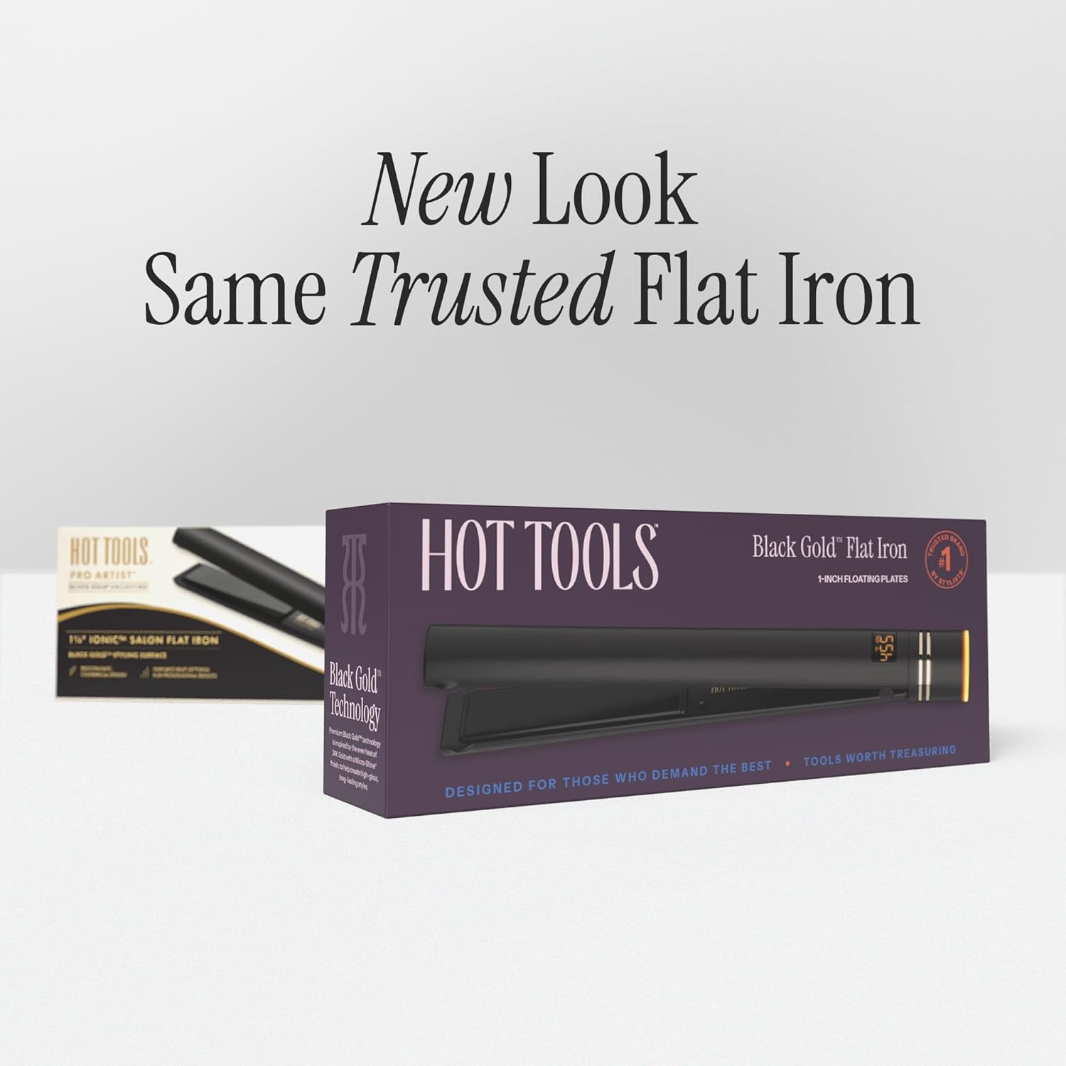 HOT TOOLS Pro Artist Black Gold Ionic 1 Inch Flat Iron - Use as Straightener for Sleek Straight Hair or Use Rounded Edges for Shiny Curls and Waves, Stylist-Preferred Styles