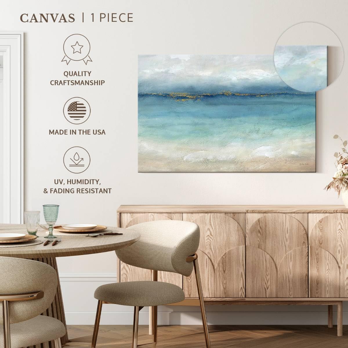 ElephantStock Serene Sea Landscape Wall Art - Horizontal Wrapped Canvas - 1-Piece Hallway Wall Decor - Painting Beach Canvas Print - Blue and White Decor for Wall by Cynthia Coulter - 36" X 24"