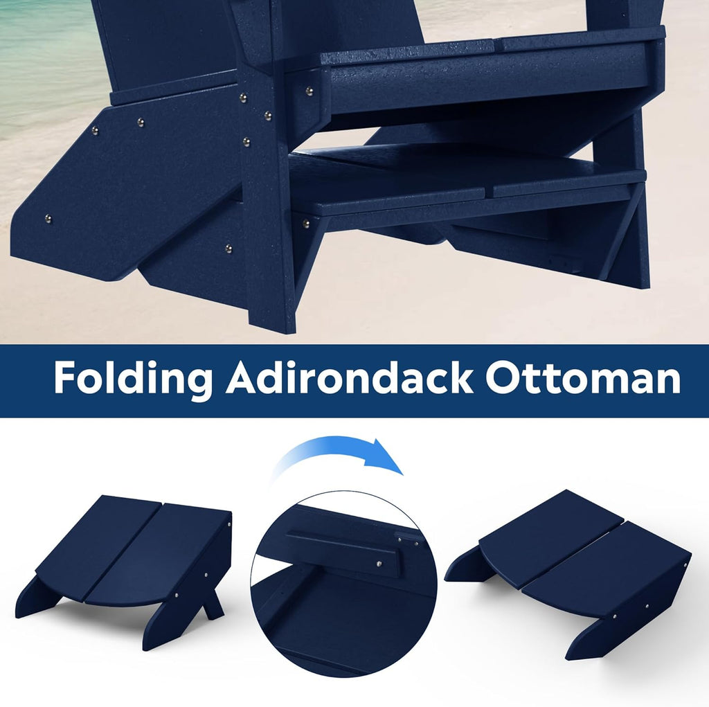 Costaelm Fire Pit Chairs, Outdoor Chair HDPE Adirondack Chair, Modern Patio Porch Chair, Front Porch Backyard Deck Outside Chairs (Set of 2), Navy Blue