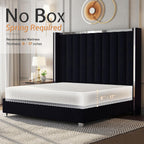 Jocisland Queen Size Bed Frame with 58" Tall Headboard, Velvet Upholstered Platform Bed with Channel Tufted Wingback Headboard and Plating Trim, No Box Spring Needed, Black