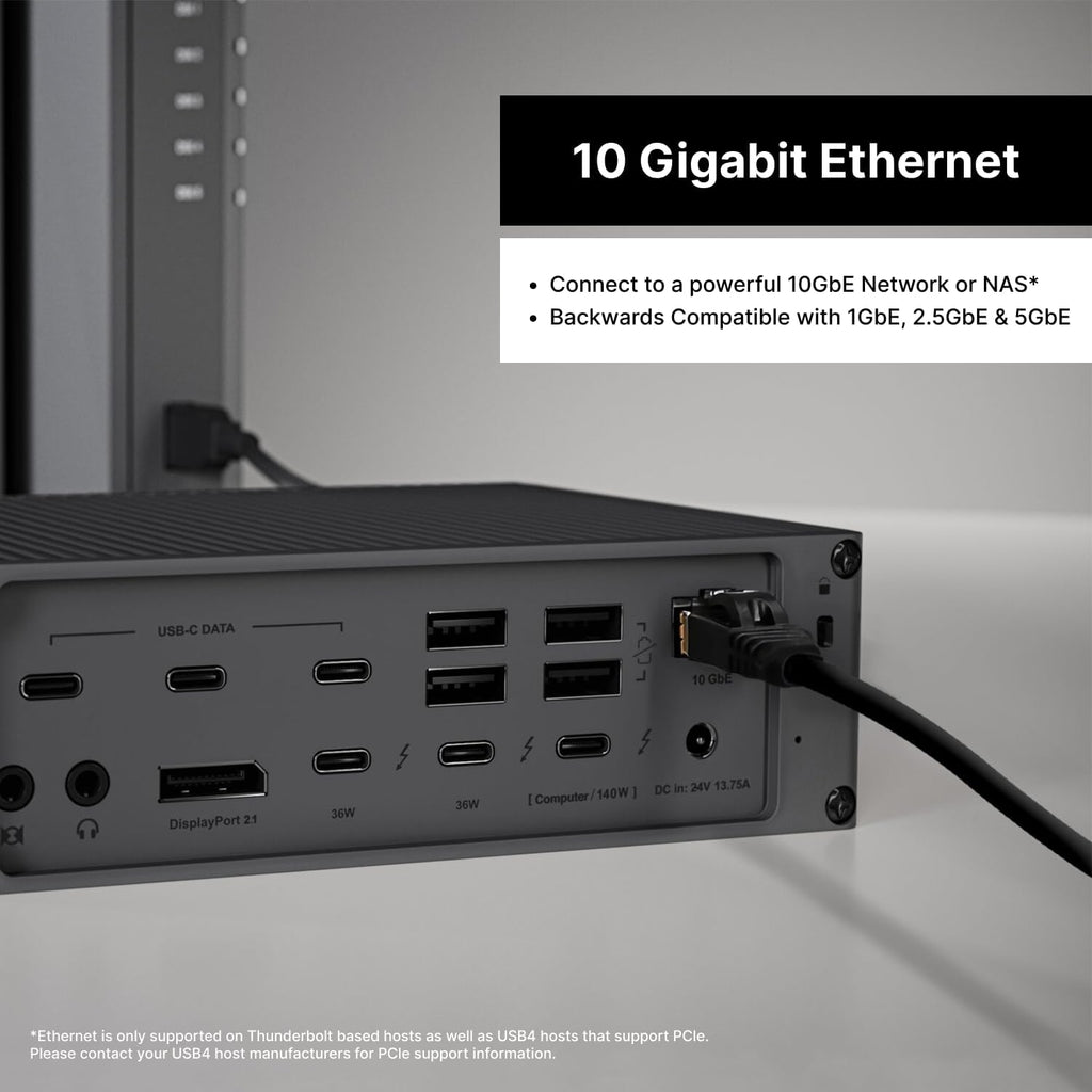 CalDigit TS5 Plus - Thunderbolt 5 Dock - 20 Port 10GbE  140W Dedicated Host Charging  Thunderbolt 5 x3  USB 10Gb/s x10  Dual USB Controllers  Up to Dual 8K 60Hz Displays  1.0m Braided Cable  330W PSU