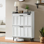 ChooChoo Shoe Storage Cabinet with 2 Flip Drawers, Deodorizing Shoe Organizer Storage for Entryway, Freestanding Hidden Slim Narrow Shoe Rack Cabinet, Antique White & Brown