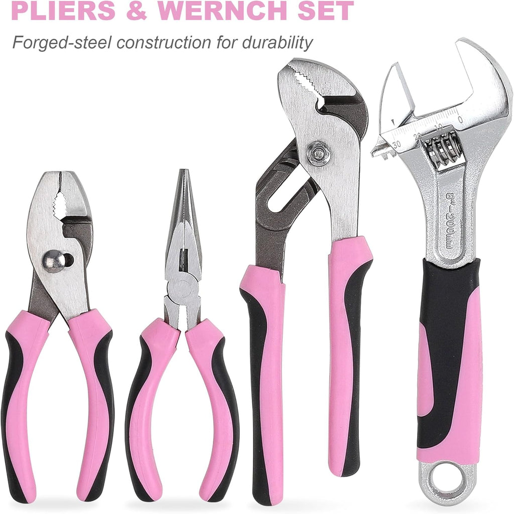 FASTPRO 225-Piece Pink Tool Set, SAE & Metric Mechanics Hand Tool Set with Toolbox, Home/Auto Repairing Tool Kit for DIY, Home Maintenance and Car Repairing