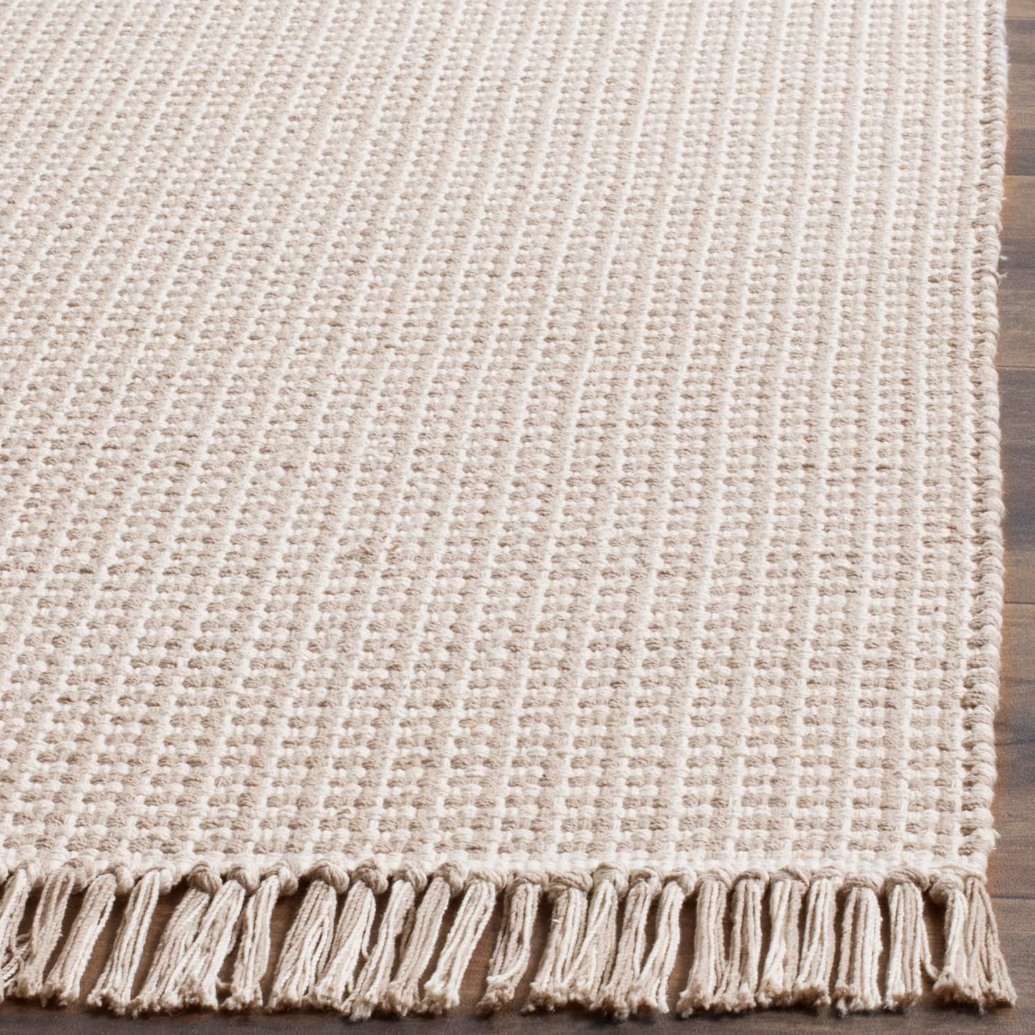 SAFAVIEH Area Rug 8x10 - Montauk Collection - Large - Ivory & Grey, Handmade Flat Weave Cotton, Boho Farmhouse Design, Ideal for Living Room, Bedroom, Office, Dining Space (MTK340A)