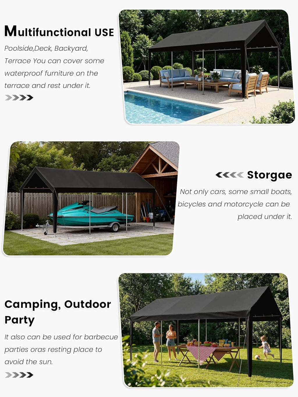 12 x 20 Ft Carport Replacement Cover, Heavy Duty Outdoor Car Tarp Canopy, Waterproof & UV Protected Tear Oxford Tarp with Ball Bungees (Frame is Not Included)