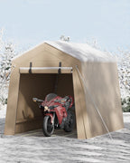 6x8 FT Portable Outdoor Storage Shelter Shed with Roll-Up Zippered Door, Heavy-Duty Waterproof and UV-Resistant Carport Tent, Suitable for Storing Motorcycles, Bicycles, Lawn Mower, Tools Khaki