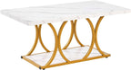 VEVOR Coffee Table, Modern Faux Marble Coffee Table, 2-Tier Rectangle Center Desk with Geometric Legs, Minimalist Sturdy Metal Frame Accent End Desk for Living Room, Office, Easy Assembly, White