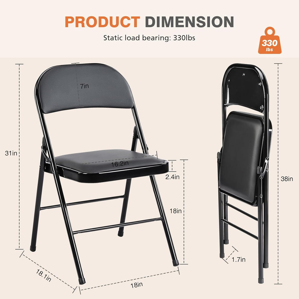 Sweetcrispy Folding Chair 12 Pack, Leather Padded Folding Chairs, Sturdy Metal Foldable Chairs, Easy to Use and Store, Outdoor and Indoor, for Home, Office, Party, Comfy