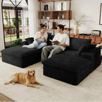 107" Cloud Couch Modular Sectional Sofa for Living Room, U-Shape Boneless Couch with Deep Seat, Modern Upholstered Corduroy 3-Seater with Ottoman, No Assembly Required (Black,Left-Facing Chaise)