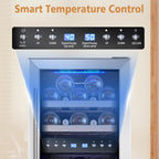 Phiestina 29 Bottles Wine Fridge, 15 Inch Dual Zone Wine Cooler Refrigerator Under Counter Cooling with Digital Memory, Auto Defrost Built-in/Freestanding