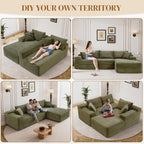 95" Boneless Cloud Sectional Couches for Living Room, Comfy Fluffy L Shaped Memory Foam Deep Seat Boneless Couch, Modular Sectional Sofa with Right Facing Chaise, Olive Green