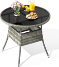 YITAHOME Outdoor Dining Table Round for 4 31.5" Patio Dining Table with Easy-to-Clean Glass Tabletop, All-Weather Rattan Bistro Table Round for Backyard Deck Porch Poolside, Gray