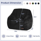 MAXYOYO Bean Bag Chair, Comfy Bean Bag Sofa with Back Support, Faux Fur Bean Bag Chair for Adults and Kids, Stuffed Floor Sofa for Living Room, Bedroom, Apartment, Black