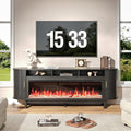 70 Inch Modern Fireplace TV Stand for TVs up to 80 inches, Mid Century TV Console with Solid Wood Legs, Sliding Doors & Curved Design,Media Console for Living Room, Black