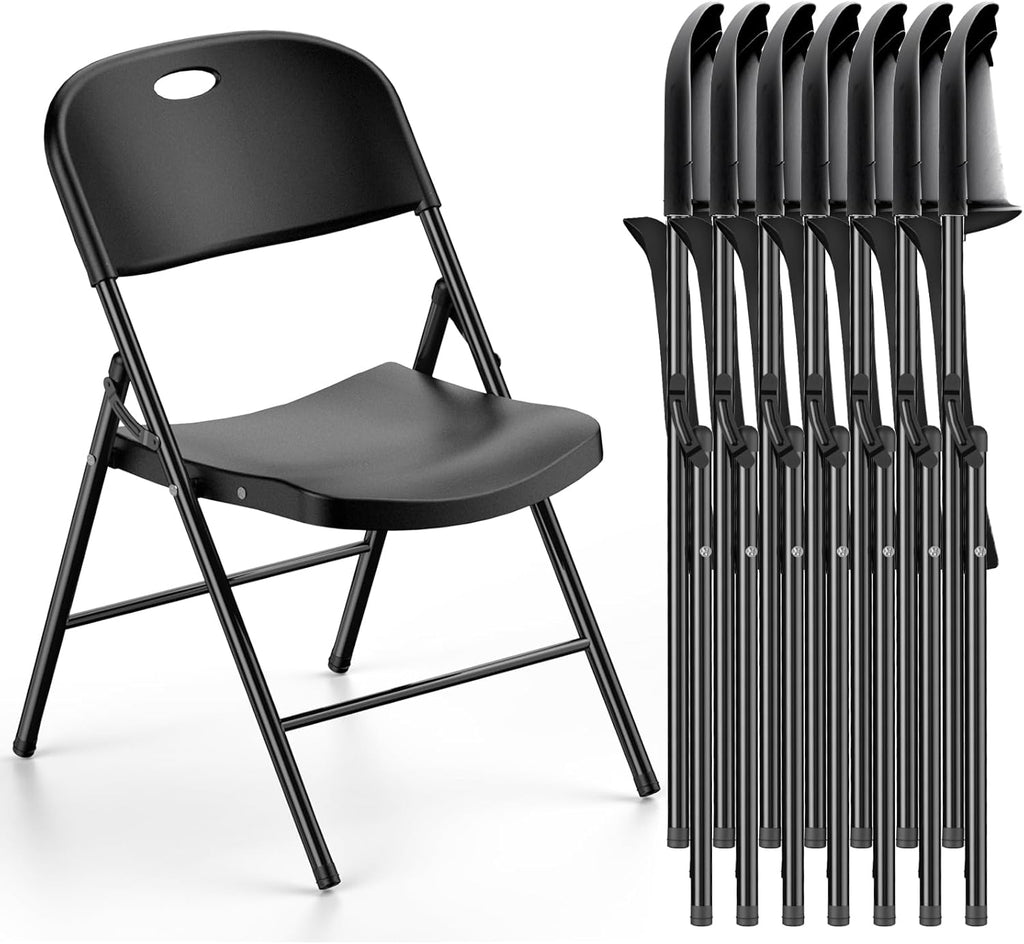 Nazhura 350 Weight Limit Heavy Duty Plastic Folding Chair with Reinfoced Steel Frame for Indoor and Outdoor, Wedding, Party, Restaurant, Meeting Room, Patio and Garden (8, Black)
