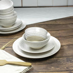Sango Siterra 16-Piece Rustic White Stoneware Dinnerware Set – Service for 4, White with Glossy Speckle Overlay, for Everyday Dining & Entertainment, Microwave & Dishwasher Safe