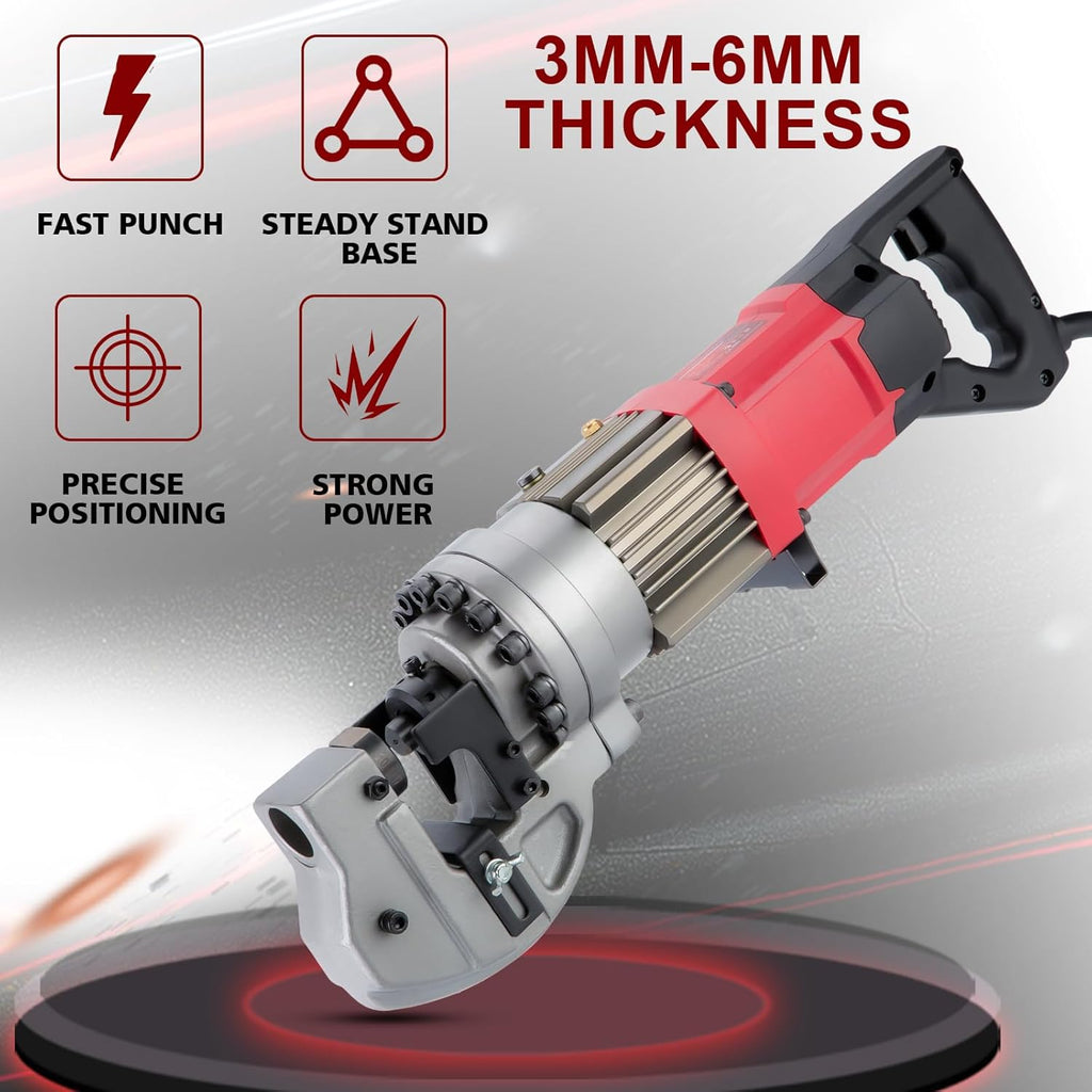 1300W Electric Hydraulic Hole Puncher Φ1/4"-4/5" hydraulic Punching Machine Punching Tool with 5 Dies for Iron Copper Aluminum Plate Angle Steel (PM20)