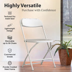 Our Modern Space 10 Pack Foldable Plastic Chair | Folding & Stackable | 350 lbs Capacity Steel Frame Seats for Indoor Outdoor | Commercial Use Events Wedding Party Bulk Picnic Kitchen Dining - White