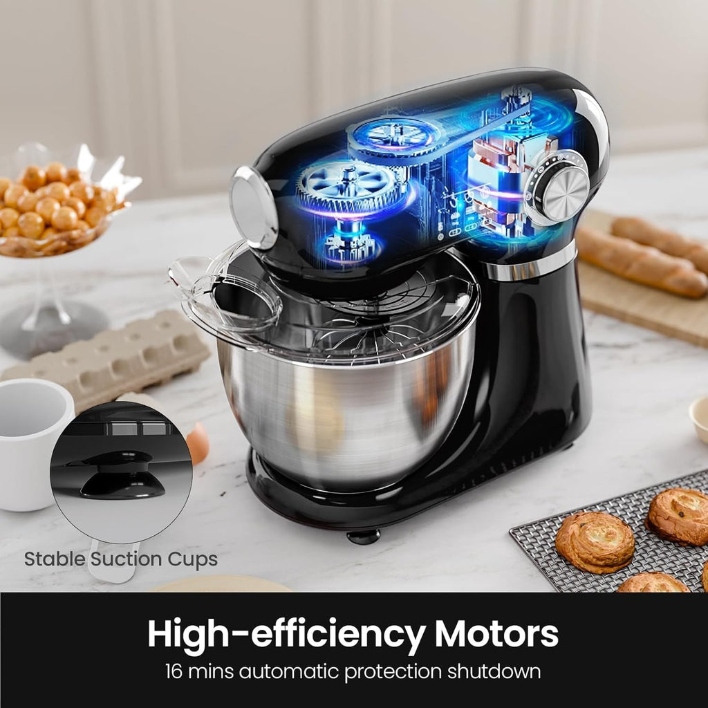 Kismile 5.5QT Tilt-Head Stand Mixer, 12-Speed Electric Mixer with 304 Stainless Steel Bowl - Includes Whisk, Dough Hook, Beater for Baking Bread, Cakes, Cookies (Light Black)
