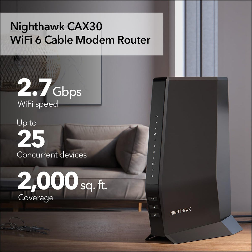 NETGEAR Nighthawk Modem Router Combo (CAX30) DOCSIS 3.1 Cable Modem and WiFi 6 Router - AX2700 2.7 Gbps - Compatible with Xfinity  Spectrum  Cox  and More - Gigabit Wireless Internet (Renewed)