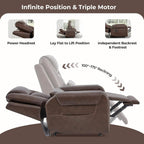 CHITA Electric Power Lift Recliner Chair for Elderly with Massage and Heat, Large Lay Flat Genuine Leather Recliner Chair with Cup Holders, USB Ports, Power Headrest, Independent Backrest, Dark Brown