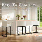 Modern Counter Height Bar Stools,Bar Stools Set of 3,Fabric Upholstered Barrel Barstools with Backs,26'' Kitchen Island Chairs,Metal Black Frames,Snowy White Linen