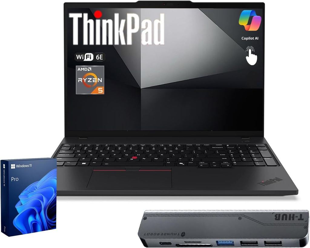 Lenovo ThinkPad E16 Business Laptop  16" FHD+ Anti-Glare Touchscreen  AMD Ryzen 5 7535U  32GB DDR5  1TB SSD  Wi-Fi 6E  Fingerprint  Backlit  Webcam  Windows 11 Pro  Bundle with 7-in-1 USB-C Hub