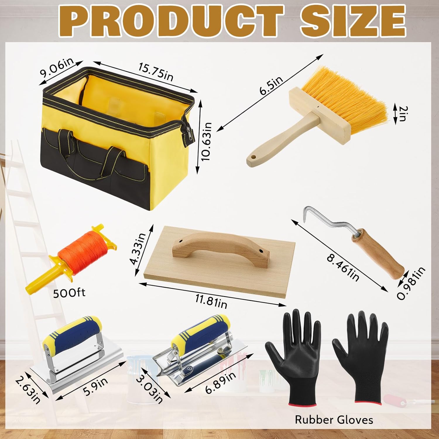 SiliFine 18 Pcs Masonry Trowel Construction Tool Kit with Tool Bag, Includes Putty Knives, Gloves Rebar Hooks, Stainless Steel Tools for Home, DIY, Concrete Masonry Work(Yellow)