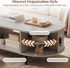 Giantex Oval Coffee Table, 47.5" Mid Century Modern Center Table with Sliding Tambour Doors, Hidden Storage & Open Compartment, Fluted Wood Living Room Tables for Small Spaces (Light Grey Oak)