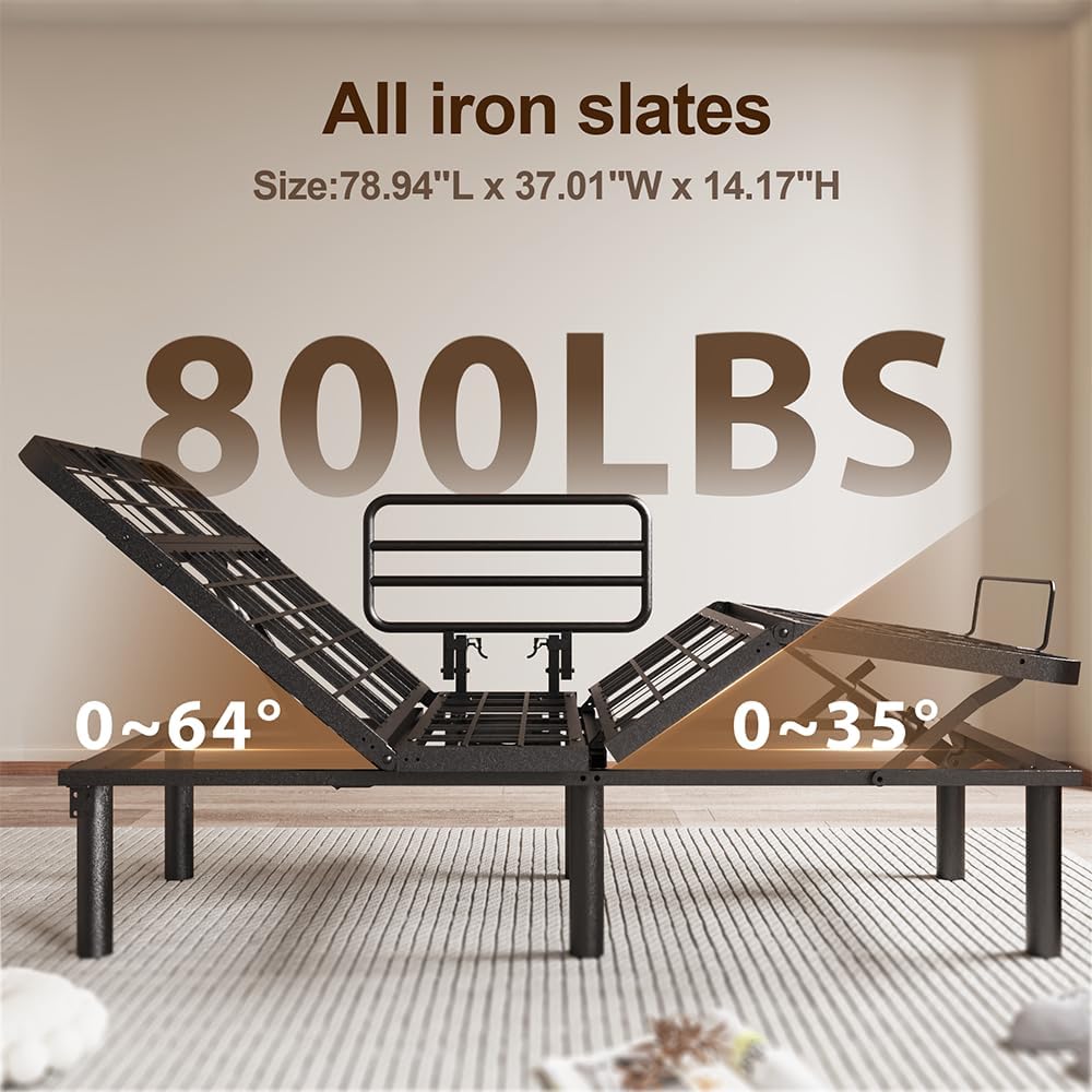 Adjustable Full Bed Frame with One Side Rail, Electric Ergonomic Base for Comfort & Safety – Ideal for Seniors, Home Care & Hospital Use