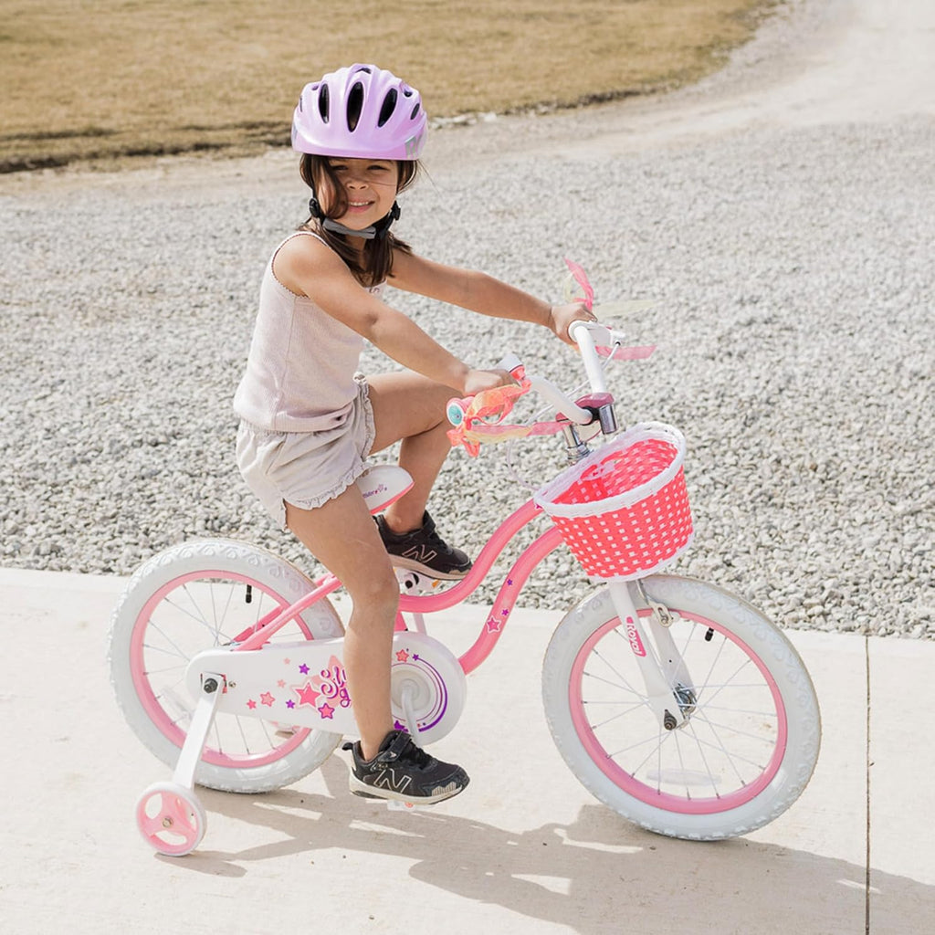 RoyalBaby Girls Bike with Training Wheels and Kickstand, Stargirl Kids Bicycle 16 Inch Toddlers to Big Kids 4-7 Years, Coral Red