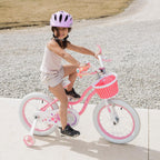 RoyalBaby Girls Bike with Training Wheels and Kickstand, Stargirl Kids Bicycle 16 Inch Toddlers to Big Kids 4-7 Years, Coral Red