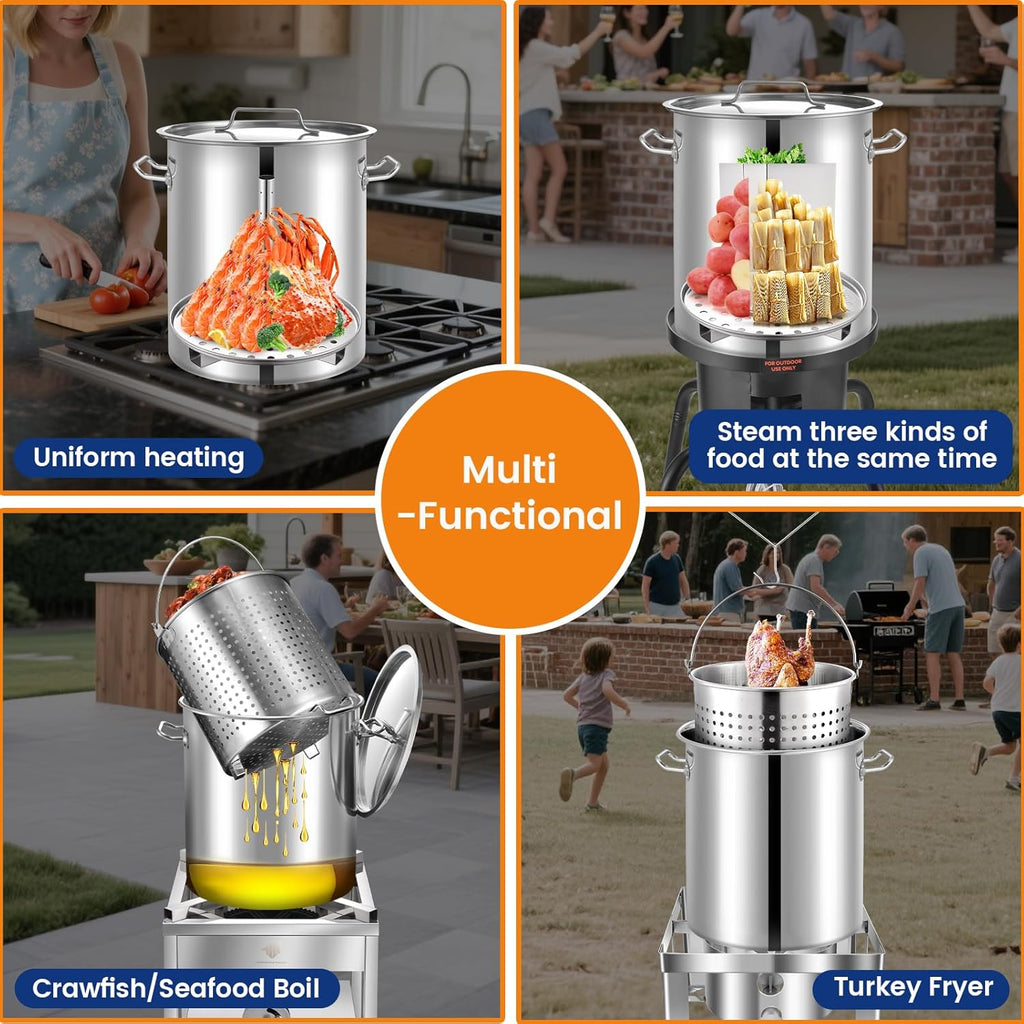ARC Advanced Royal Champion 40QT Stainless Steel Stockpot for Seafood Crawfish Crab Boil Turkey Fryer Pot with Basket Divider and Hook, Crab Lobster Shrimp Outdoor Cooking and Home Brewing