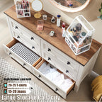 T4TREAM Farmhouse 6 Drawers Dresser for Bedroom, Wood Rustic Wide Chest of Drawers, Storage Dressers Organizer for Bedroom, Living Room, Hallway, Antique White