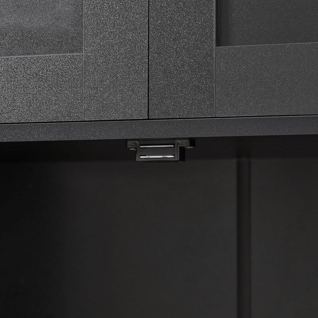 TEENFON Storage Cabinet, Rattan Cabinets with 2 Adjustable Shelves & 4 Doors, Bathroom Cabinet, Cupboard, Floor Cabinets for Living Room, Entryway, Kitchen, Home Office, Black